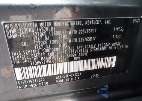 2020 Toyota Rav4 Hybrid Le z USA, uszkodzony, nr VIN 4T3MWRFV5LU007906